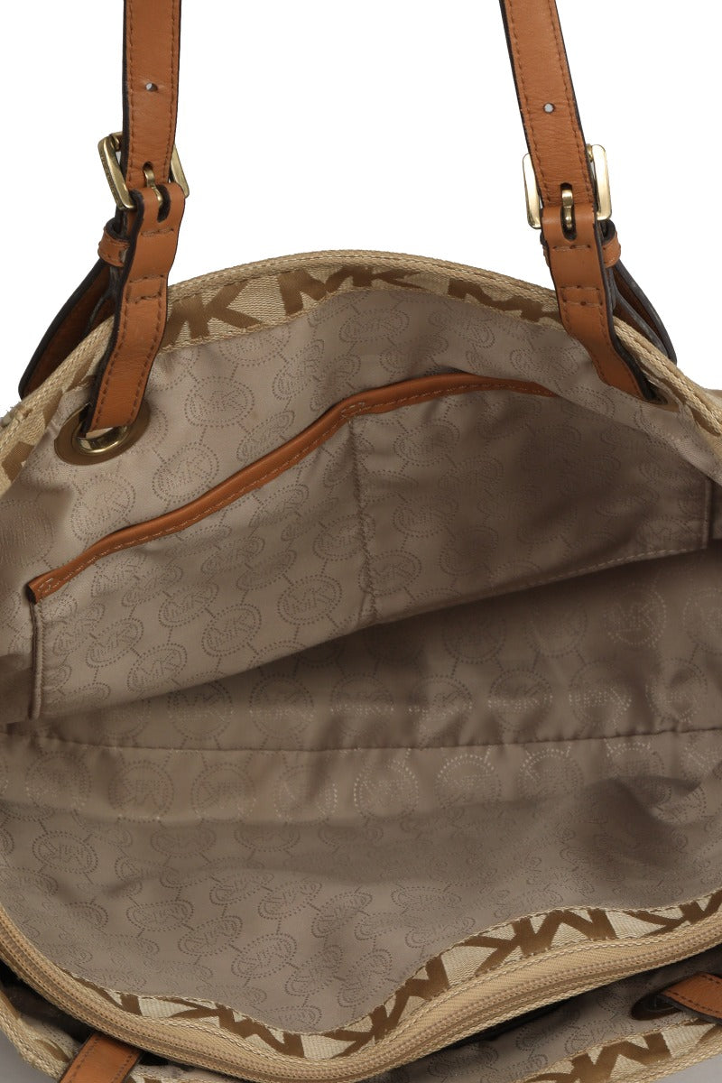micheal-kors-beige-monogram-tote-bag