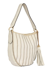 Micheal Kors Natural Applique Stripe Canvas Leather