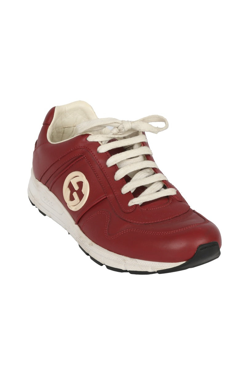 Gucci EU 37.5 Maroon Leather Interlocking Logo Low