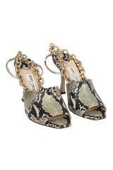 Jimmy Choo EU 39 Sae 90 Chain Strap Python-Effect Leather Sandals Heels