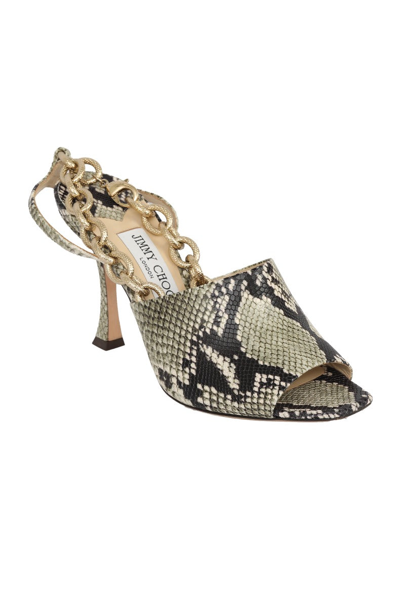Jimmy Choo EU 39 Sae 90 Chain Strap Python-Effect Leather Sandals Heels