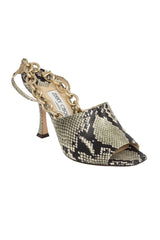 Jimmy Choo EU 39 Sae 90 Chain Strap Python-Effect Leather Sandals Heels