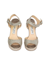 Jimmy Choo EU 38.5 Silver Glitter Linda Ankle Strap Heels