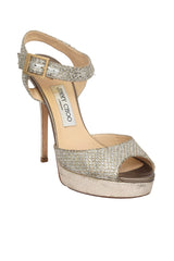 Jimmy Choo EU 38.5 Silver Glitter Linda Ankle Strap Heels