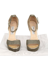 Jimmy Choo EU 38 Golden Glitter Linda Ankle Strap Heels