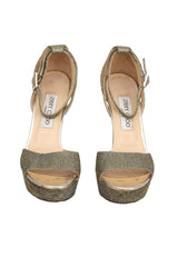 Jimmy Choo EU 38 Golden Glitter Linda Ankle Strap Heels