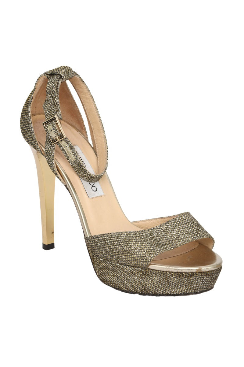 Jimmy Choo EU 38 Golden Glitter Linda Ankle Strap Heels