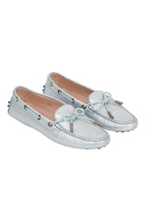 Tod'S EU 36.5 Stripped Silver Nubuck Women Loafers