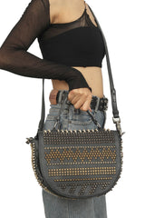 Christian Louboutin Panettone Spiked Chevron Black Crossbody Bag