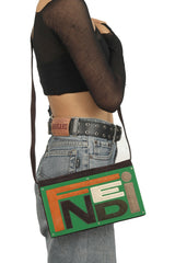 Fendi Green Acrylic Suede Logo Crossbody Bag