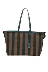 Fendi Stripped Brown/Black Pequin Canvas Leather Roll Tote Bag