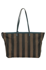 Fendi Stripped Brown/Black Pequin Canvas Leather Roll Tote Bag