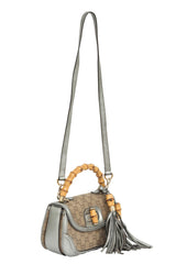 Gucci Bamboo Monogram Silver And Beige Top Handle Bag