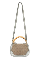 Gucci Bamboo Monogram Silver And Beige Top Handle Bag
