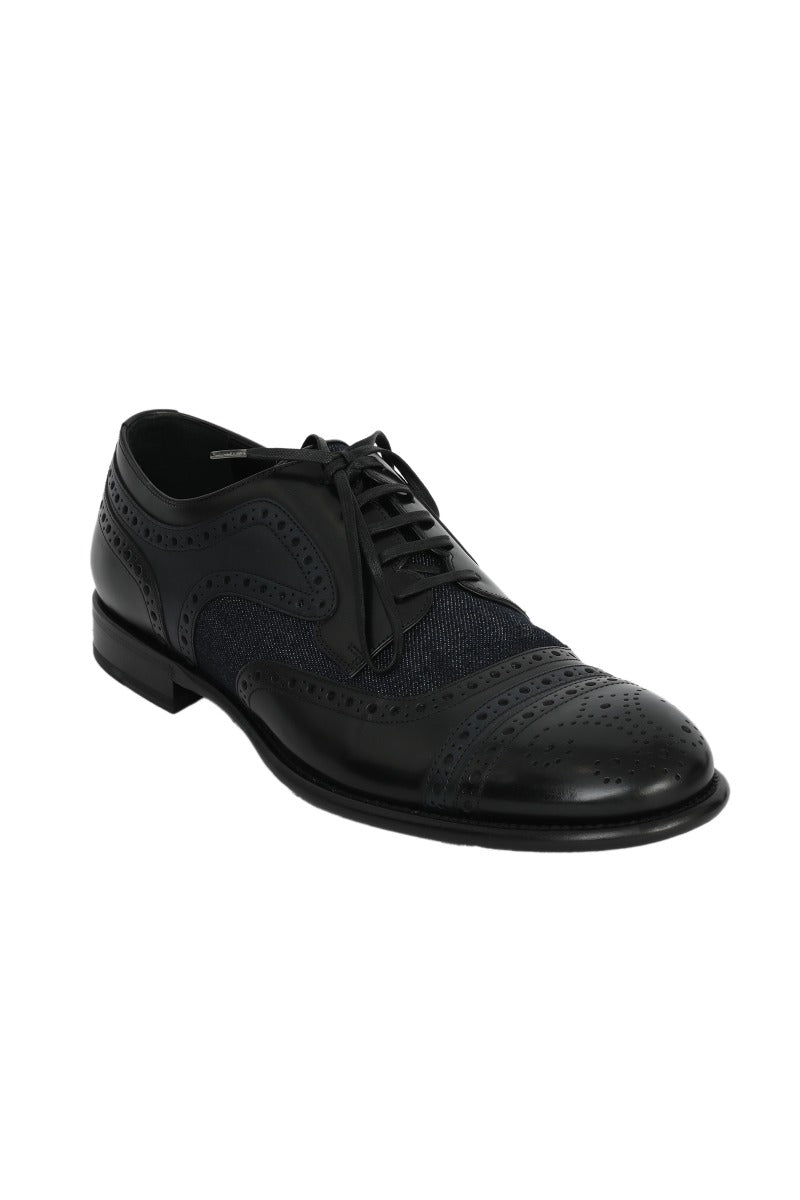 Dolce & Gabanna Size 7 Lace Up Oxford Denim And Black Shoes
