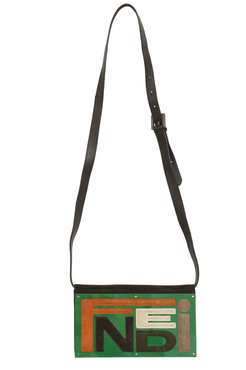 Fendi Green Acrylic Suede Logo Crossbody Bag