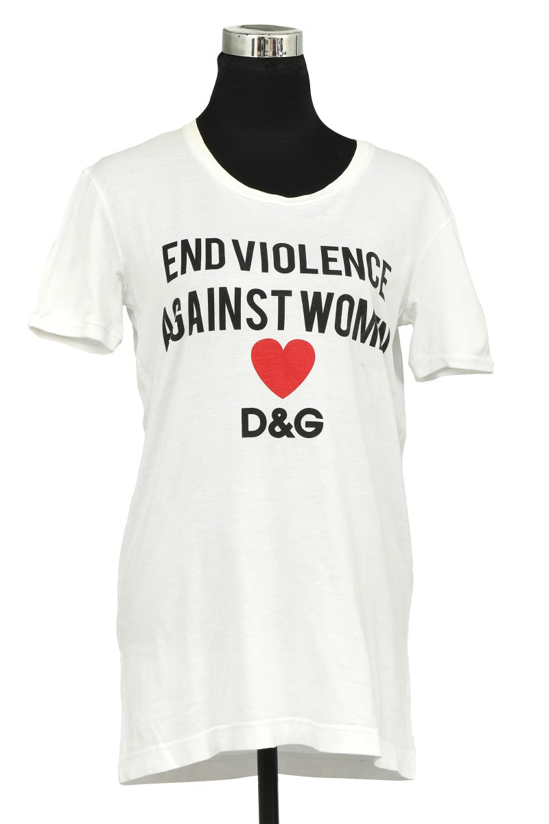 Dolce & Gabbana Size M White Heart Statement Graphic T-Shirt