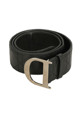 Christian Dior 85 Cm/34 Inches Black Leather Quilted Leather Logo Belt