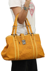 Bottega Veneta Yellow Leather Roma Intrecciato Tote Bag