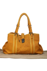 Bottega Veneta Yellow Leather Roma Intrecciato Tote Bag