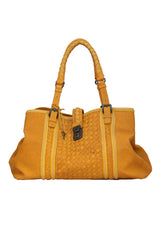 Bottega Veneta Yellow Leather Roma Intrecciato Tote Bag