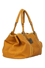 Bottega Veneta Yellow Leather Roma Intrecciato Tote Bag