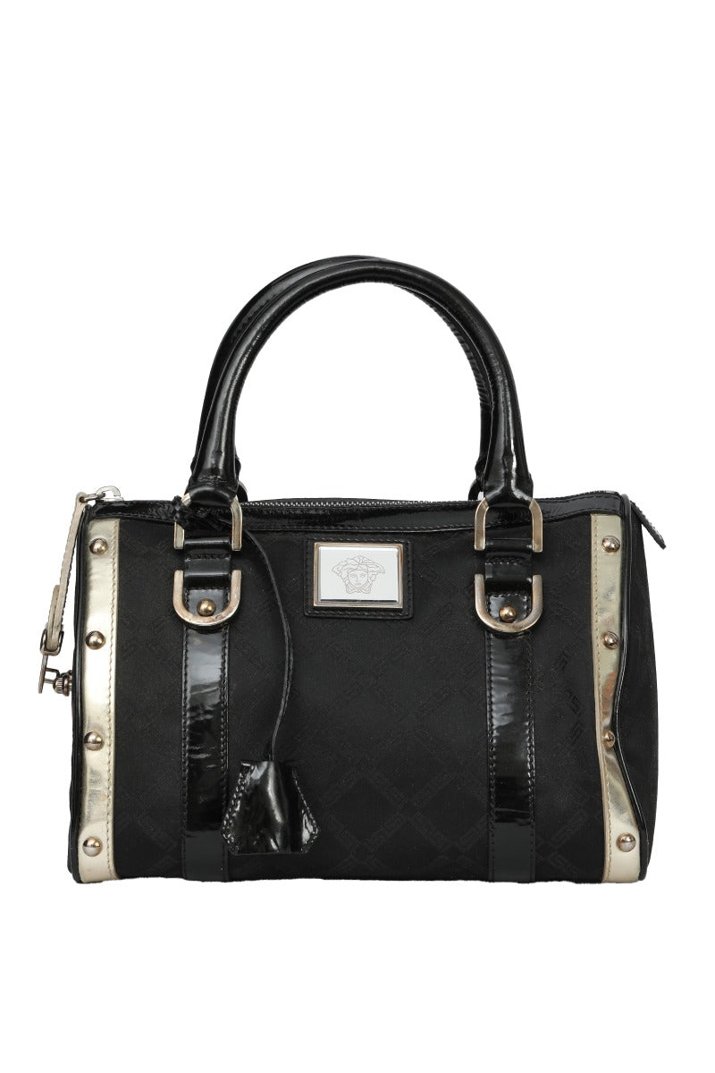Versace Black And Canvas Madonna Satchel Bag