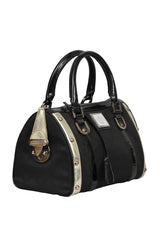 Versace Black And Canvas Madonna Satchel Bag