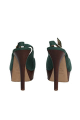 Fendi Size 39.5 Green Suede Peep Toe Heels