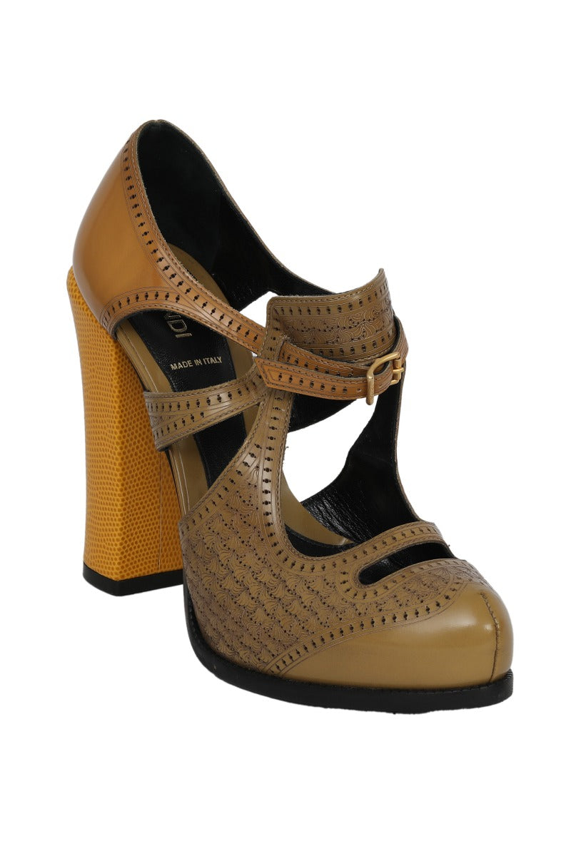 Fendi Size 40 Brouge Plethora Yellow Heels