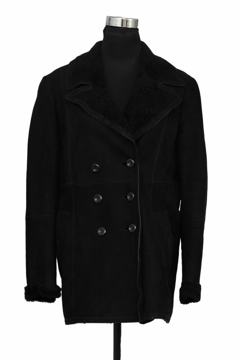 Burberry Size L Black Suede Collar Faux Fur Lining Long Coat