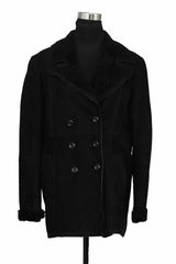 Burberry Size L Black Suede Collar Faux Fur Lining Long Coat