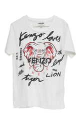 Kenzo Size 8 Years Old White Loves & Elephant Kids T Shirt