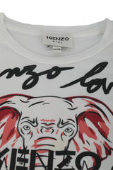 Kenzo Size 8 Years Old White Loves & Elephant Kids T Shirt