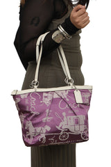 Coach Purple Satin Canvas Logo Monogram Small Tote Bag
