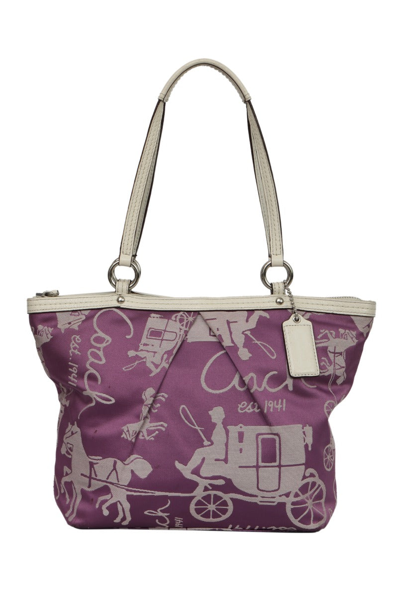 Coach Purple Satin Canvas Logo Monogram Small Tote Bag