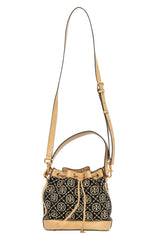 Tory Burch Black Leather / Fabric Monogram Bucket Bag