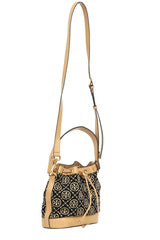 Tory Burch Black Leather / Fabric Monogram Bucket Bag