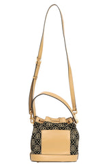 Tory Burch Black Leather / Fabric Monogram Bucket Bag