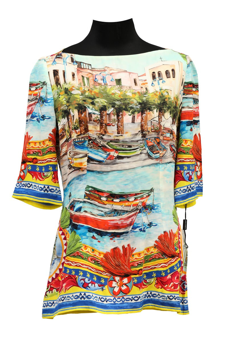 Dolce And Gabbana Size 46 Italian Theme Silk Top