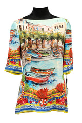 Dolce And Gabbana Size 46 Italian Theme Silk Top