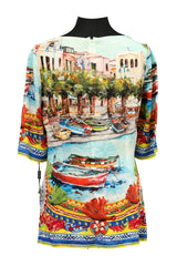 Dolce And Gabbana Size 46 Italian Theme Silk Top