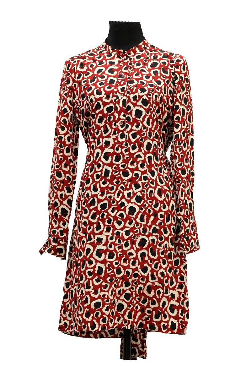 Gucci Size 40 Rusty Brown Cream Silk Long Sleeve Dress