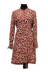 Gucci Size 40 Rusty Brown Cream Silk Long Sleeve Dress