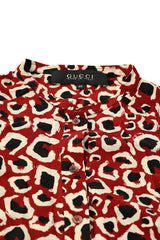 Gucci Size 40 Rusty Brown Cream Silk Long Sleeve Dress