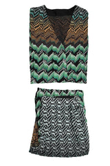 Missoni Size 40 Green Zig Zag Lurex Button Cardigan Set