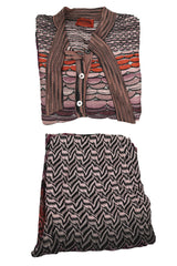 Missoni Size 42 Pink Chevron Pattern Cardigan Set
