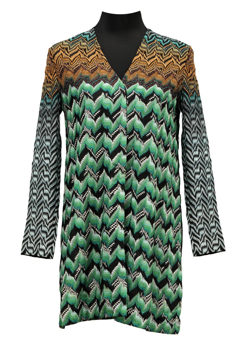 Missoni Size 40 Green Zig Zag Lurex Button Cardigan Set