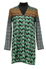 Missoni Size 40 Green Zig Zag Lurex Button Cardigan Set