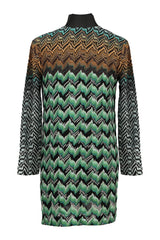 Missoni Size 40 Green Zig Zag Lurex Button Cardigan Set